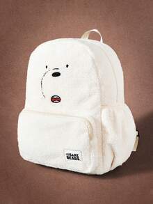 We Bare Bears X SHEIN Mochila de moda para damas, dulce y linda, con patrón de peluche bordado - Blanco - Ver 1