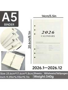 2025-2026年度每日计划本：A5尺寸，英文版替换内芯 - 180张（360页），极简设计 - 彩色 - 查看 2