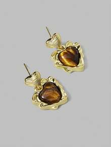 Ontre 1 PASANG ANTING GANTUNG GEOMETRIS WARNA MERAH MAROON - Coklat - View 2