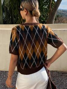 Livesso Women's Casual Rhombus Pattern Cardigan, Autumn/Winter - Brown - View 6