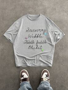 Manfinity VCAY Camiseta ajustada de cuello redondo con cadena y bordado de moda casual para hombres - Gris Claro - Ver 3