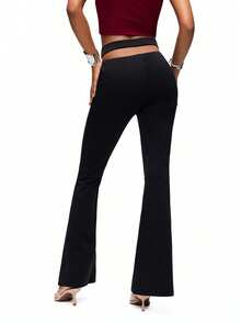 TypaGal 女士时尚街头朋克风镂空腰部喇叭裤 - 黑色 - 查看 2