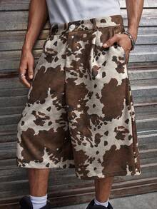 AXEPEAK 男士夏季休闲时尚街头奶牛印花宽松阔腿短裤 - 彩色 - 查看 5