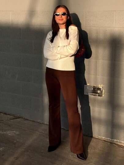 Kuleshova Beige Floral 3D Oblique Shoulder Loose Spring Knit Pullover, Romantic For Outings, Spring/Autumn/Winter,Off The Shoulder Sweater