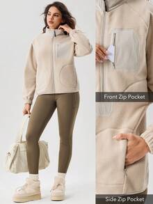 OutZeal Women Outdoor Jacket Winter Casual Thermal Fleece Stand Collar Multi Pockets Outdoor Top - Apricot - View 4