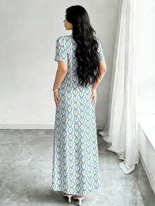 Al Najma Đầm ngắn tay cổ chữ V in họa tiết lá cây thắt nơ dành cho nữ, kiểu dáng thanh lịch, thích hợp cho mùa xuân/hè. - Nhiều màu - Xem 2