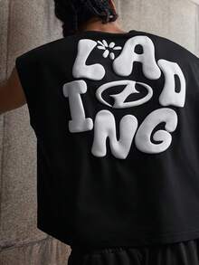 AXEPEAK Men's Casual Letter Print Tank Top, Summer - Black - View 4