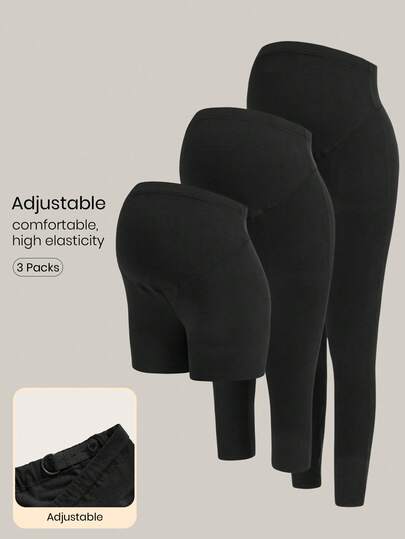 Modmama Conjunto de 3 peças de leggings para gestantes, casuais, para o dia a dia, em cores sólidas e versáteis.