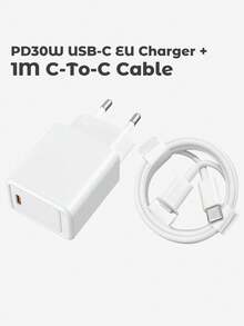Teckwe 30W USB C Charger Block And 1m/2m Cable Set, OD3.0 Type-C Power Adapter, Travel Charger, Fast Charging Dor Phone, Pad, Laptop -EU Plug - EU C Type Plug(220-240V) - View 7