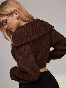 SHEIN Áo nữ tay dài trễ vai dáng rộng thoải mái mặc nhà - Cà phê nâu - Xem 2