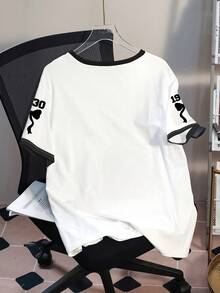 Betty Boop x SHEIN Plus Size Summer Casual Letter & Cartoon Graphic Round Neck Short Sleeve T-Shirt - White - View 2
