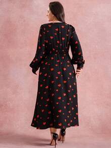 SHEIN LUNE Valentine's Day Heart Print Dress, Romantic Date, Waist Cinched Slimming Vintage Sexy Plus Size Women Dress - Multicolor - View 2