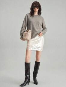 Ontre 女士柔软宽松羊毛混纺毛衣，适合都市通勤、商务、休闲、办公穿着，也适合圣诞节、新年、秋冬季穿着。 - 杏色 - 查看 5
