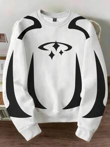 Manfinity Joysei Men's Contrast Graphic Print Crew Neck Long Sleeve Pullover Sweatshirt - Multicolor - View 1