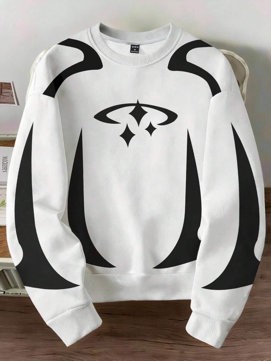 Manfinity Joysei Men's Contrast Graphic Print Crew Neck Long Sleeve Pullover Sweatshirt - Multicolor - View 1