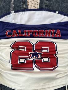 SHEIN Teen Girls' Letter Print Knit Camisole, Retro American Casual Everyday Versatile Streetwear, Suitable For Photoshoot With Friends - Apricot - View 3