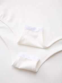 2pcs/Set Teen Girls' Black & White Leotards, Round Neck Dance Gymnastics Elastic Fitted Long Sleeve Bodysuit, Spring/Summer - Multicolor - View 3