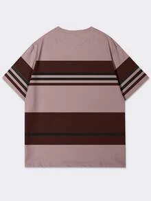 Manfinity Homme Áo thun nam tay ngắn cổ tròn in chữ và sọc, kiểu dáng thường ngày, đa năng. - Nhiều màu - Xem 3