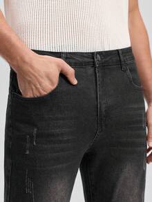 Officeau Men's Classic Black Denim Stretch Jeans Spring To Summer - Black - View 7