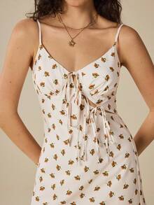 Felipe Marques Women's Floral Print Slit Backless Sexy Spaghetti Strap Sleeveless Maxi Dress, Casual For Resort, Beach, Bohemian Party, Suitable For Autumn, Spring, Winter - Apricot - View 5