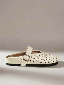 Solecia Women's Casual Versatile Commuting Minimalist Hollow Slip-On Flats - Beige - View 1