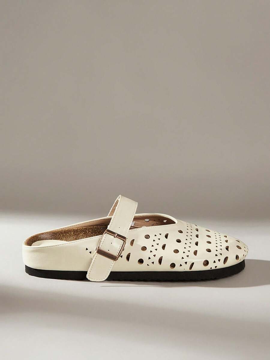 Solecia Women's Casual Versatile Commuting Minimalist Hollow Slip-On Flats - Beige - View 1