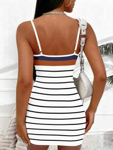 SHEIN Đầm hai dây phối màu họa tiết sọc Y2K, đầm ôm sát dự tiệc mùa hè dành cho nữ. - Nhiều màu - Xem 2