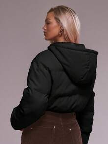 MUSERA Bow Detail Cropped Puffer Jacket Winter Cute Casual Cosy Cherry Lacquer Spring - Black - View 4