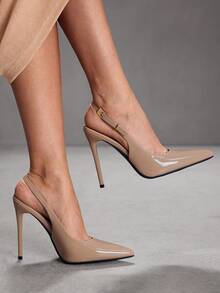 CUCCOO SZL Women's Pointed Toe Stiletto High Heel Black Fashion Sexy Evening Party Pumps With Ankle Strap Valentine's Day - Mirror apricot - View 1