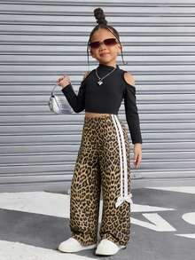 SHEIN 时尚高腰豹纹休闲裤，男女皆宜，欧美百搭风格，春夏款 - 彩色 - 查看 1