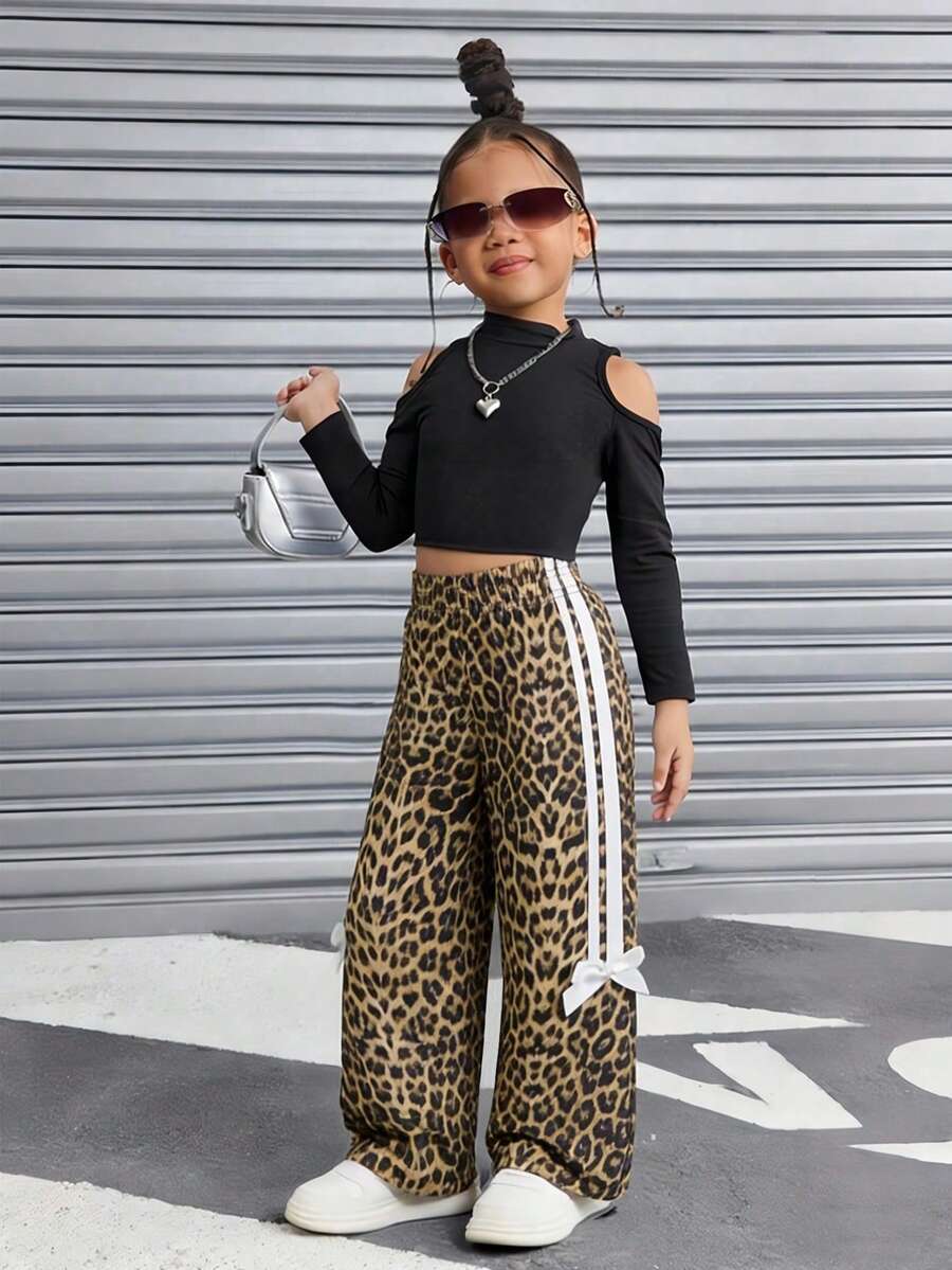 SHEIN 时尚高腰豹纹休闲裤，男女皆宜，欧美百搭风格，春夏款 - 彩色 - 查看 1