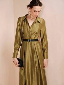 Arave New Cinched Waist V-Neck Mid-Length Dress For Women - Green - View 2