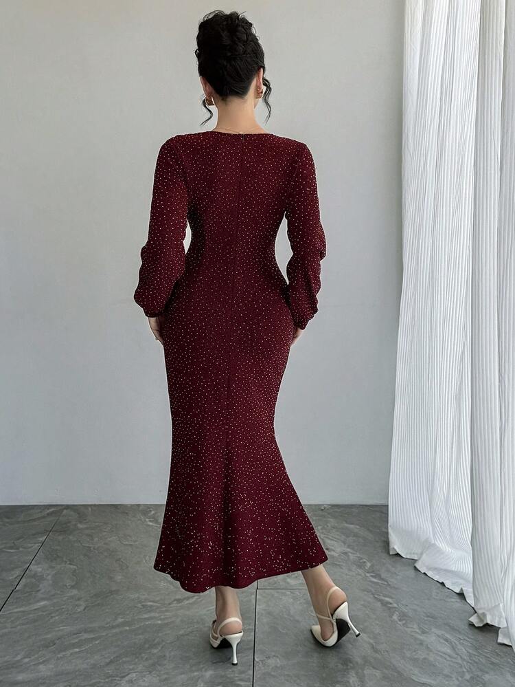 Rhinestone Embellished V-Neck Dress, Fashionable, Elegant And Gentle Sundress