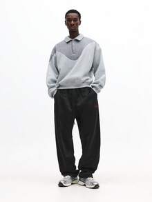 SUMWON Oversized Color Block Long Sleeve Crew Neck Sweatshirt With Layered Collar Design Winter Pullover Plain - Grey - View 3