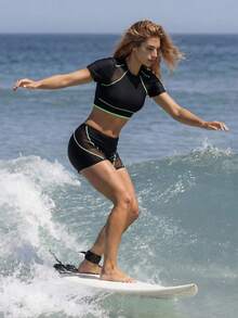 Swim SPRTY Set bikini a due pezzi a maniche corte in maglia tinta unita per carnevale e spiaggia estiva - nero - Visualizzare 1