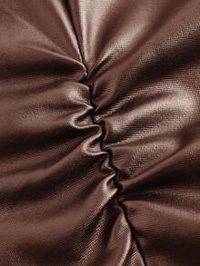 ROMWE Áo camisole nữ kiểu hippie màu trơn chất liệu da PU Hàn Quốc - màu nâu - Xem 3