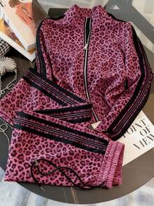 Resyla Plus Size Fitted Stand Collar Raglan Sleeve Cardigan + Slant Pocket Straight Leg Pants - Multicolor - View 1