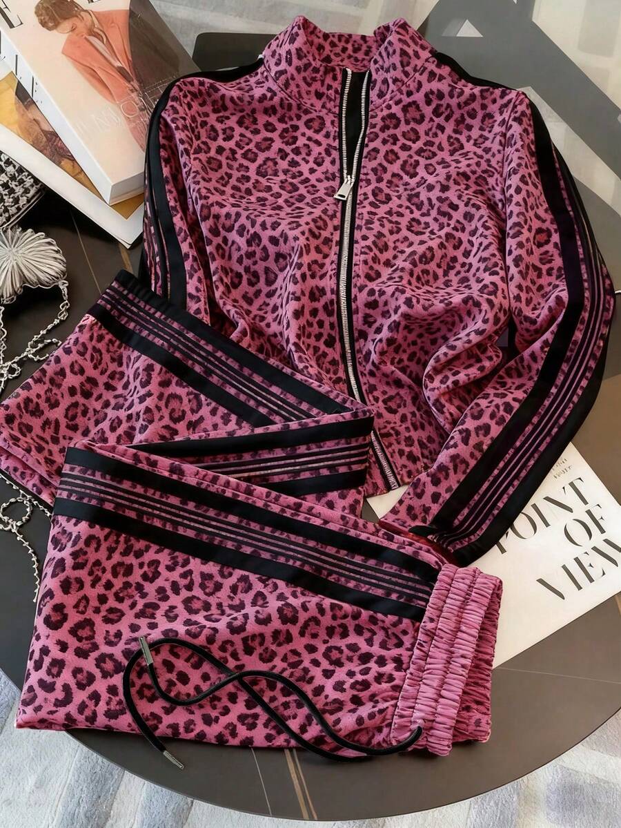 Resyla Plus Size Fitted Stand Collar Raglan Sleeve Cardigan + Slant Pocket Straight Leg Pants - Multicolor - View 1