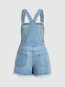 Sweetra Quần yếm denim màu xanh dương thêu họa tiết quả anh đào cổ điển dành cho nữ cỡ lớn, mang đến vẻ ngoài trẻ trung, dễ thương và ngọt ngào. - Rửa nhẹ - Xem 2