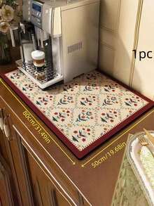 1PC/2pcs Flower Pattern Coffee Mat - Hide Stain Absorbent Backing Quick Dry Mat For Kitchen Counter Coffee Bar Accessories Dish Drying Mat For Coffee Maker Coffee Maker Coffee Pot Espresso Maker - Multicolor - View 11