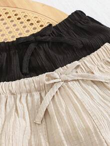 Cozy Pixies 2pcs Baby Girl Crinkle Texture Loose Wide Leg Pants, Straight Leg Trousers, Versatile Casual Pants, Holiday Style - Multicolor - View 3