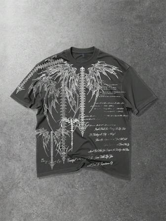 Goth Camiseta de manga corta casual y de moda para hombre con estampado de eslogan de esqueleto oscuro, para verano