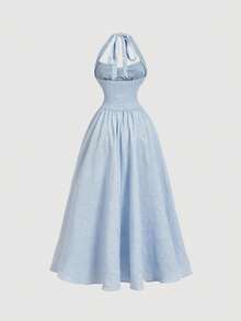 SHEIN MOD Women's Halter Neck Ruched Bow Swing Dress, Party Women Outfits,New Years Eve Outfit,Masquerade Ball Dress,Birthday Women Outfits,Sexy Dress,Dress With Bow Dress,Princess Women Dress For New Year - Baby Blue - View 2