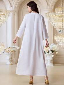 Al Najma 女士钻石V领土耳其长款连衣裙，阿拉伯传统长袍 - 白色 - 查看 6