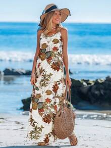 Sylviya Women's Plant Printed Sleeveless Spaghetti Strap Summer Dress - Multicolor - View 4