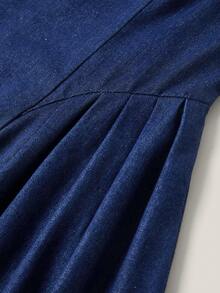 SHEIN MOD فستان جينز أكمام بلا أكمام مزين بفيونكة وخصر ضيق للنساء في الصيف - أزرق داكن - مشاهدة 4