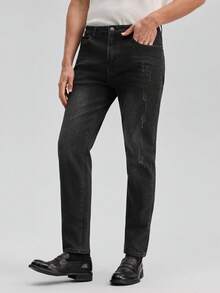 Officeau Men's Classic Black Denim Stretch Jeans Spring To Summer - Black - View 1