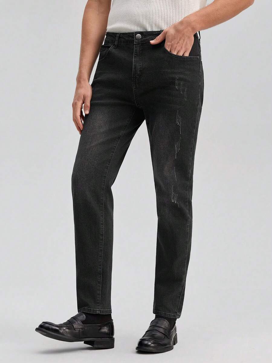 Officeau Men's Classic Black Denim Stretch Jeans Spring To Summer - Black - View 1