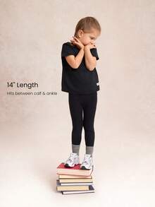 GLOWMODE 14" Kids Wear FeatherFit™ Little Mover Buttery-Soft Side Pockets Active Leggings Low Impact Daily Casual Wear - Black - View 3
