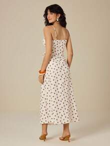 Felipe Marques Women's Floral Print Slit Backless Sexy Spaghetti Strap Sleeveless Maxi Dress, Casual For Resort, Beach, Bohemian Party, Suitable For Autumn, Spring, Winter - Apricot - View 2